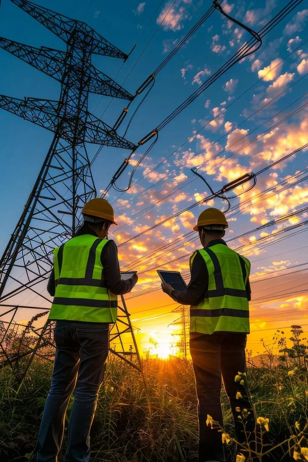 vecteezy_two-worker-watching-the-power-tower-and-substation-with_46368142
